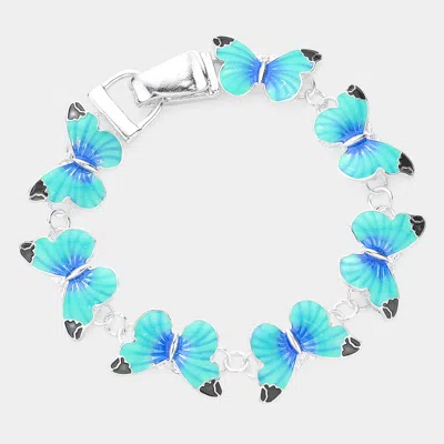Fashnzfab Enamel Metal Butterfly Link Magnetic Bracelet - Blue
