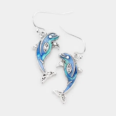 Fashnzfab Enamel Metal Dolphin Dangle Earrings In Blue