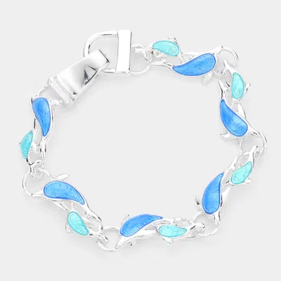 Fashnzfab Enamel Metal Dolphin Link Magnetic Bracelet Blue, Silver