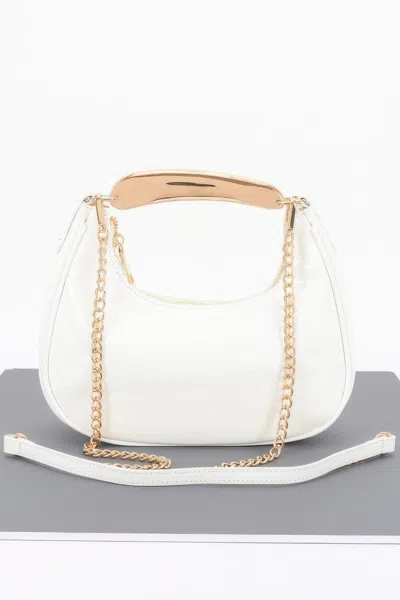 Fashnzfab Enamel Metal Handle Bag In White