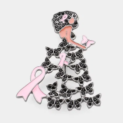 Fashnzfab Enamel Metal Pink Ribbon Pointed Butterfly Cluster Dress Afro Girl Pin Brooch