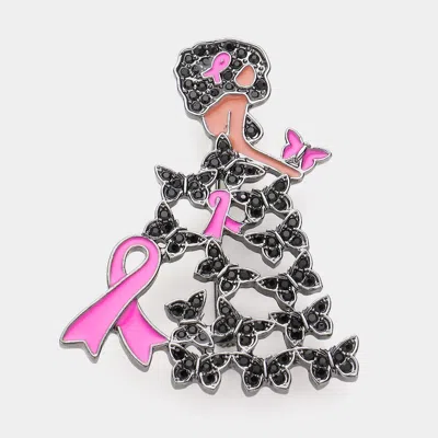 Fashnzfab Enamel Metal Pink Ribbon Pointed Butterfly Cluster Dress Afro Girl Pin Brooch