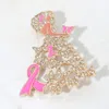 Fashnzfab Enamel Metal Pink Ribbon Pointed Butterfly Cluster Dress Afro Girl Pin Brooch In Gold