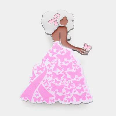 Fashnzfab Enamel Metal Pink Ribbon Pointed Butterfly Cluster Dress Afro Girl Pin Brooch In Multi
