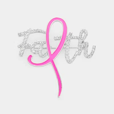 Fashnzfab Enamel Metal Pink Ribbon Pointed Faith Message Pin Brooch