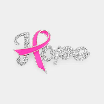 Fashnzfab Enamel Metal Pink Ribbon Pointed Hope Message Pin Brooch In Silver