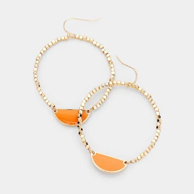 Fashnzfab Enamel Metal Seed Bead Open Circle Dangle Earrings - Gold, Mustard
