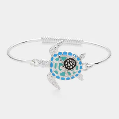 Fashnzfab Enamel Metal Turtle Hook Bracelet Turquoise In Blue