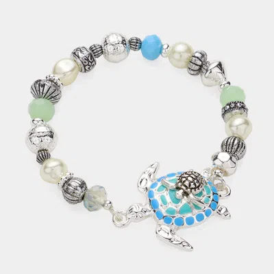 Fashnzfab Enamel Metal Turtle Stretch Bracelet Turquoise In Blue