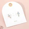 Fashnzfab Enamel Mini Cross Stud Earrings - Blue, Gold In White