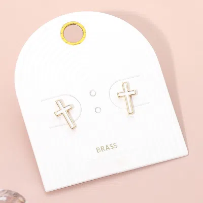 Fashnzfab Enamel Mini Cross Stud Earrings - Gold, White