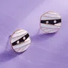 Fashnzfab Enamel Mummy Face Stud Earrings In Silver
