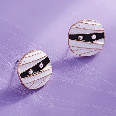Fashnzfab Enamel Mummy Face Stud Earrings In Silver