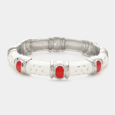 Fashnzfab Enamel Oval Detail Hinged Bracelet Red, White In Metallic