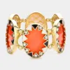 Fashnzfab Enamel Oval Disc Stretch Bracelet Coral In Pink