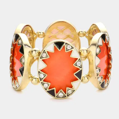 Fashnzfab Enamel Oval Disc Stretch Bracelet Coral In Pink