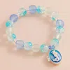 Fashnzfab Enamel Oval Mermaid Locket Charm Beaded Stretch Bracelet Turquoise In Blue