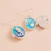 Fashnzfab Enamel Oval Mermaid Locket Dangle Earrings In Blue