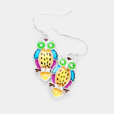 Fashnzfab Enamel Owl Earrings In Multi
