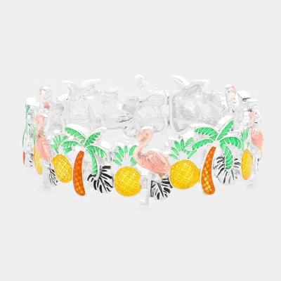 Fashnzfab Enamel Palm Tree Flamingo Pineapple Tropical Leaf Stretch Bracelet Multi