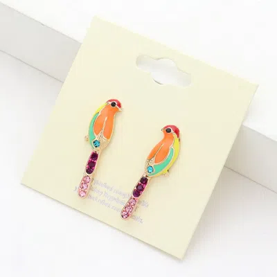 Fashnzfab Enamel Parrot Stud Earrings - Gold In Metallic