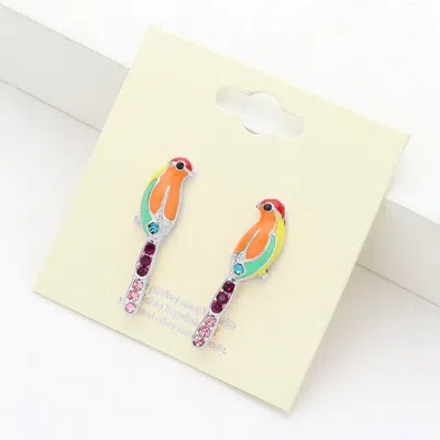 Fashnzfab Enamel Parrot Stud Earrings In Multi