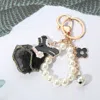 Fashnzfab Enamel Pearl Mesh Dress Keychain / Bag Charm In Black