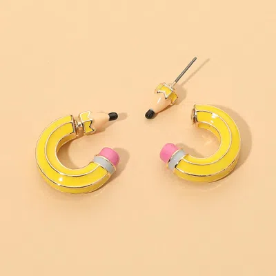 Fashnzfab Enamel Pencil Hoop Earrings In Yellow