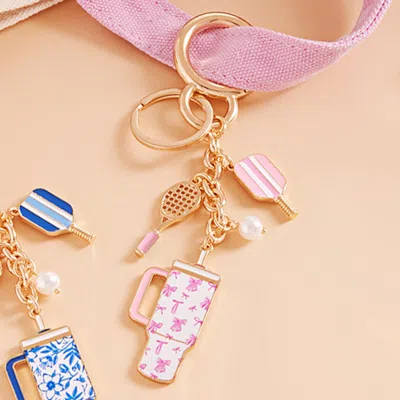 Fashnzfab Enamel Pickleball Paddle Bow Pattern Tumbler Back Engraved Keychain / Bag Charm In Multi