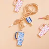 Fashnzfab Enamel Pickleball Paddle Floral Pattern Tumbler Back Engraved Keychain / Bag Charm In Gold