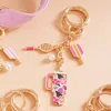 Fashnzfab Enamel Pickleball Paddle Floral Pattern Tumbler Back Engraved Keychain / Bag Charm In Pink