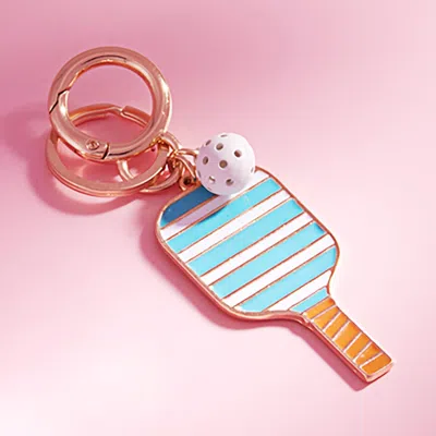 Fashnzfab Enamel Pickleball Paddle Keychain Bag Charm In Gold