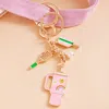 Fashnzfab Enamel Pickleball Paddle Rainbow Smile Tumbler Back Engraved Keychain / Bag Charm In Pink