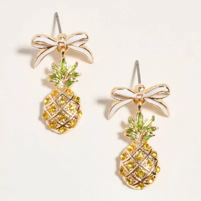 Fashnzfab Enamel Pineapple Drop Earrings In Silver