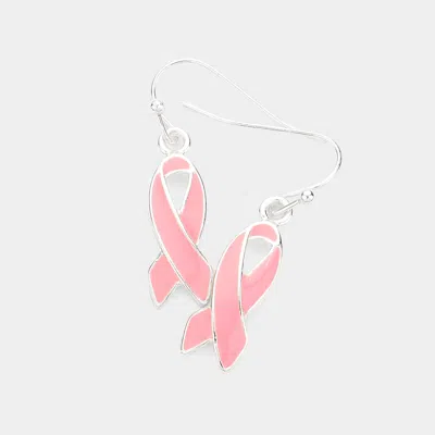 Fashnzfab Enamel Pink Ribbon Dangle Earrings In Multi