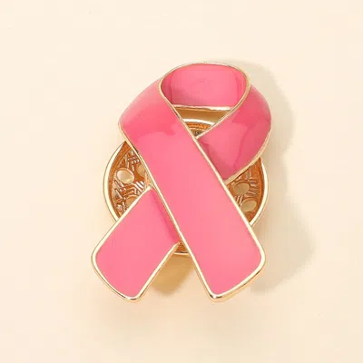 Fashnzfab Enamel Pink Ribbon Magnetic Brooch In Gold