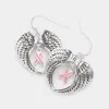 Fashnzfab Enamel Pink Ribbon Pointed Angel Wings Dangle Earrings In Multi