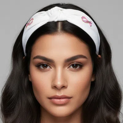 Fashnzfab Enamel Pink Ribbon Pointed Knot Headband In Gold