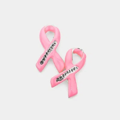 Fashnzfab Enamel Pink Ribbon Stud Earrings In Silver