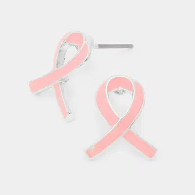 Fashnzfab Enamel Pink Ribbon Symbol Stud Earrings In Multi