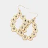 Fashnzfab Enamel Point Metal Flower Open Teardrop Dangle Earrings - Gold, Jet Black In Gold