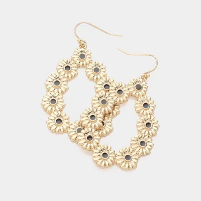 Fashnzfab Enamel Point Metal Flower Open Teardrop Dangle Earrings - Gold, Jet Black