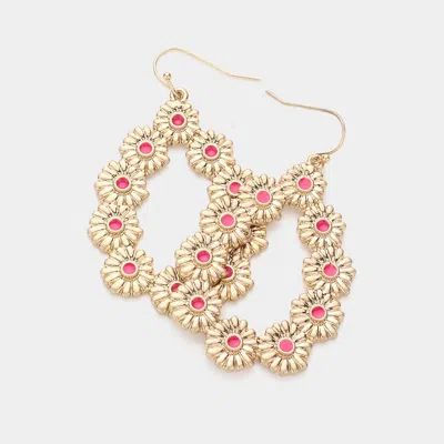 Fashnzfab Enamel Point Metal Flower Open Teardrop Dangle Earrings - Gold, Neon, Pink