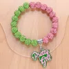 Fashnzfab Enamel Pretty Girl Message Charm Pointed Shamballa Ball Beaded Stretch Bracelet Pink & Green In Green