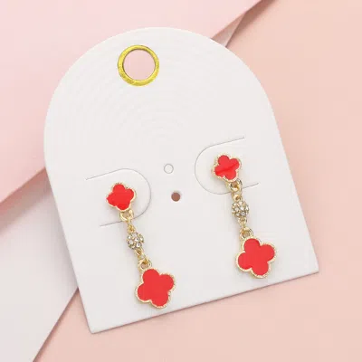 Fashnzfab Enamel Quatrefoil Mini Shamballa Ball Link Dropdown Dangle Earrings In Multi