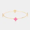 Fashnzfab Enamel Quatrefoil Pointed Bangle Bracelet Gold, Pink In Multi