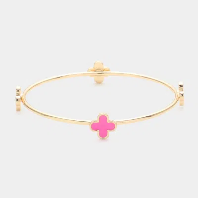 Fashnzfab Enamel Quatrefoil Pointed Bangle Bracelet Gold, Pink In Multi
