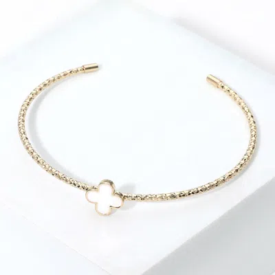 Fashnzfab Enamel Quatrefoil Pointed Cuff Bracelet - Gold, White In Multi