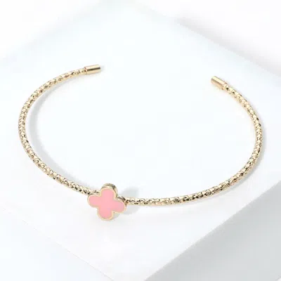 Fashnzfab Enamel Quatrefoil Pointed Cuff Bracelet In Gold