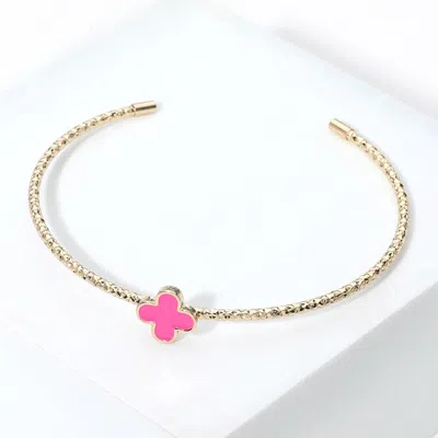 Fashnzfab Enamel Quatrefoil Pointed Cuff Bracelet Gold, Pink In Multi